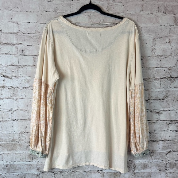 We The Free People Small Jade Long Balloon Sleeve Pattern Print Top Ecru Beige S - Picture 9 of 10
